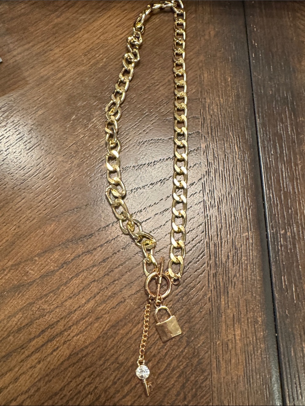 Gold-Tone Chunky Padlock & Key Pendant Necklace - Picture 3 of 3